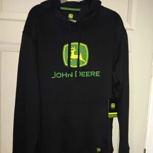 John Deere Mens Sz L Black and Green Logo Hoodie Kangaroo Pocket